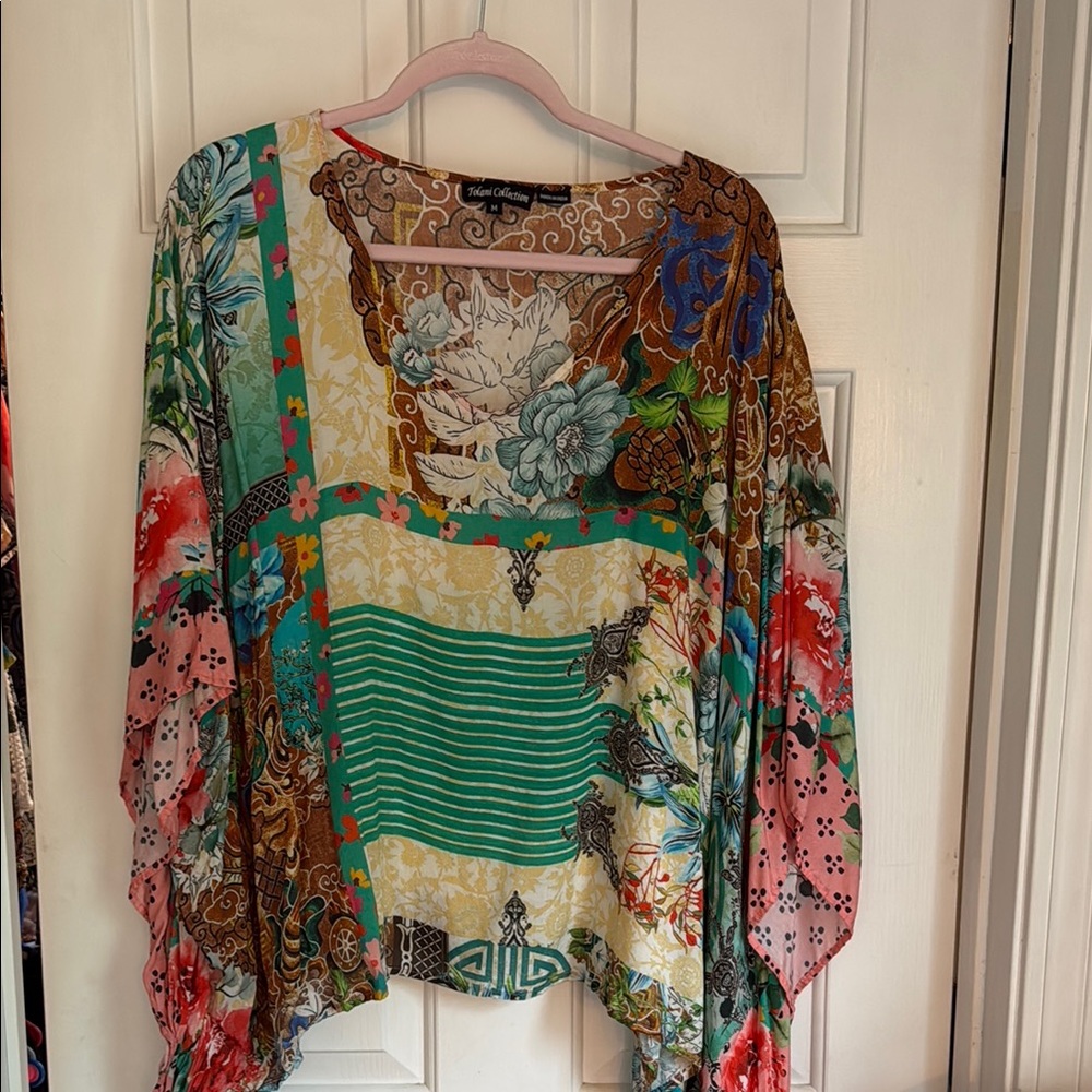 Boho Floral Patchwork Sheer Women's Top - Turquoise Multi